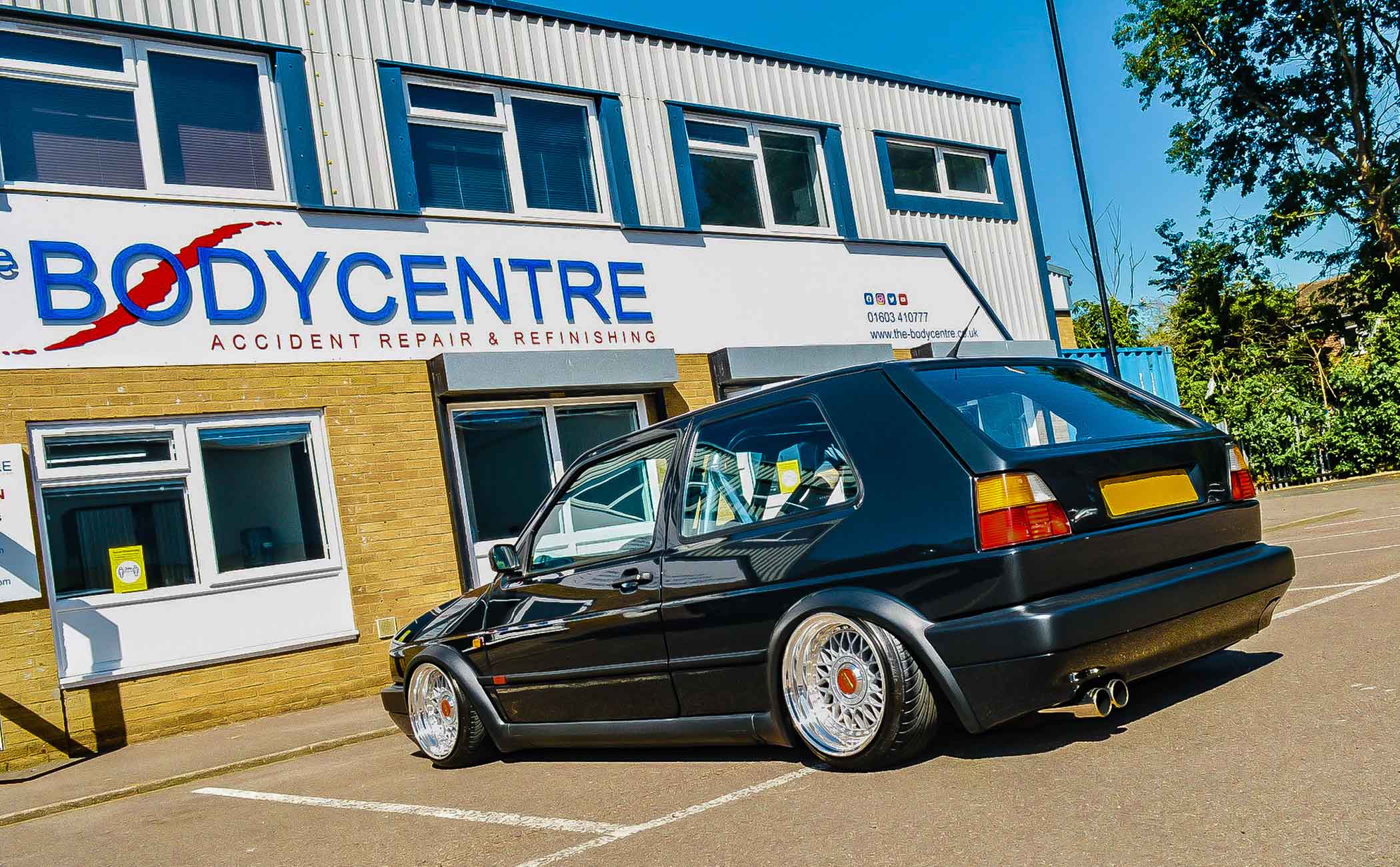 Air Ride Installation to remotely raise and lower car with sensors, installed by The BodyCentre.